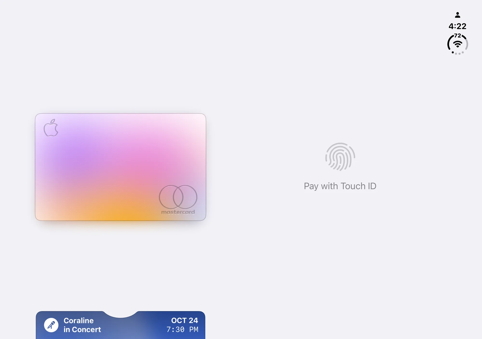 Apple Wallet on iPhone Duo, unfolded, landscape