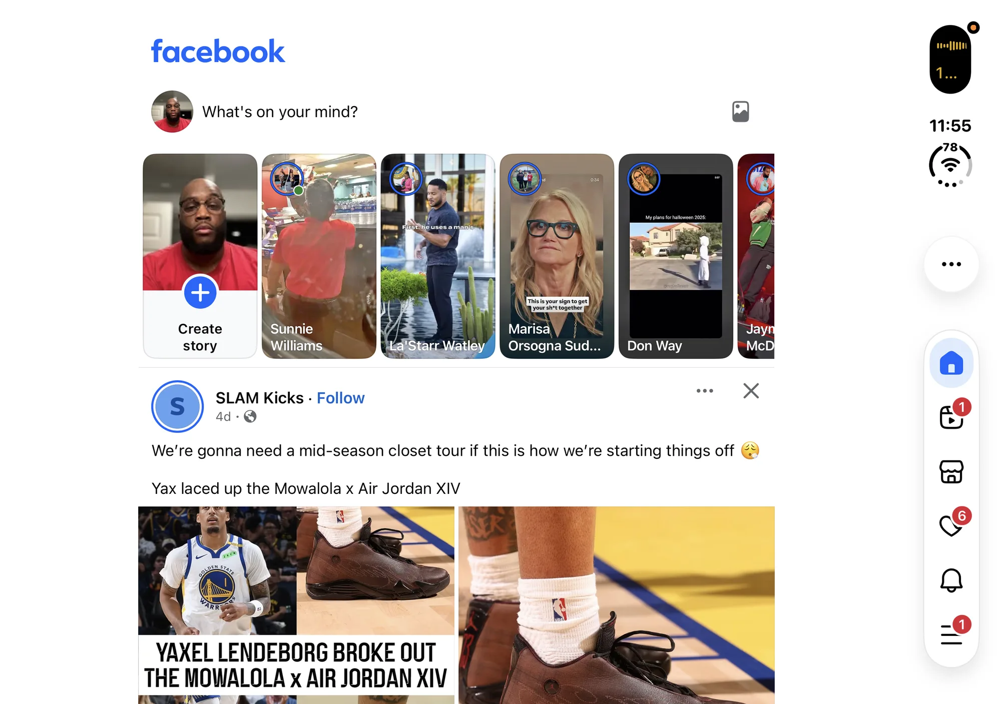 Facebook on iPhone Duo, unfolded, landscape