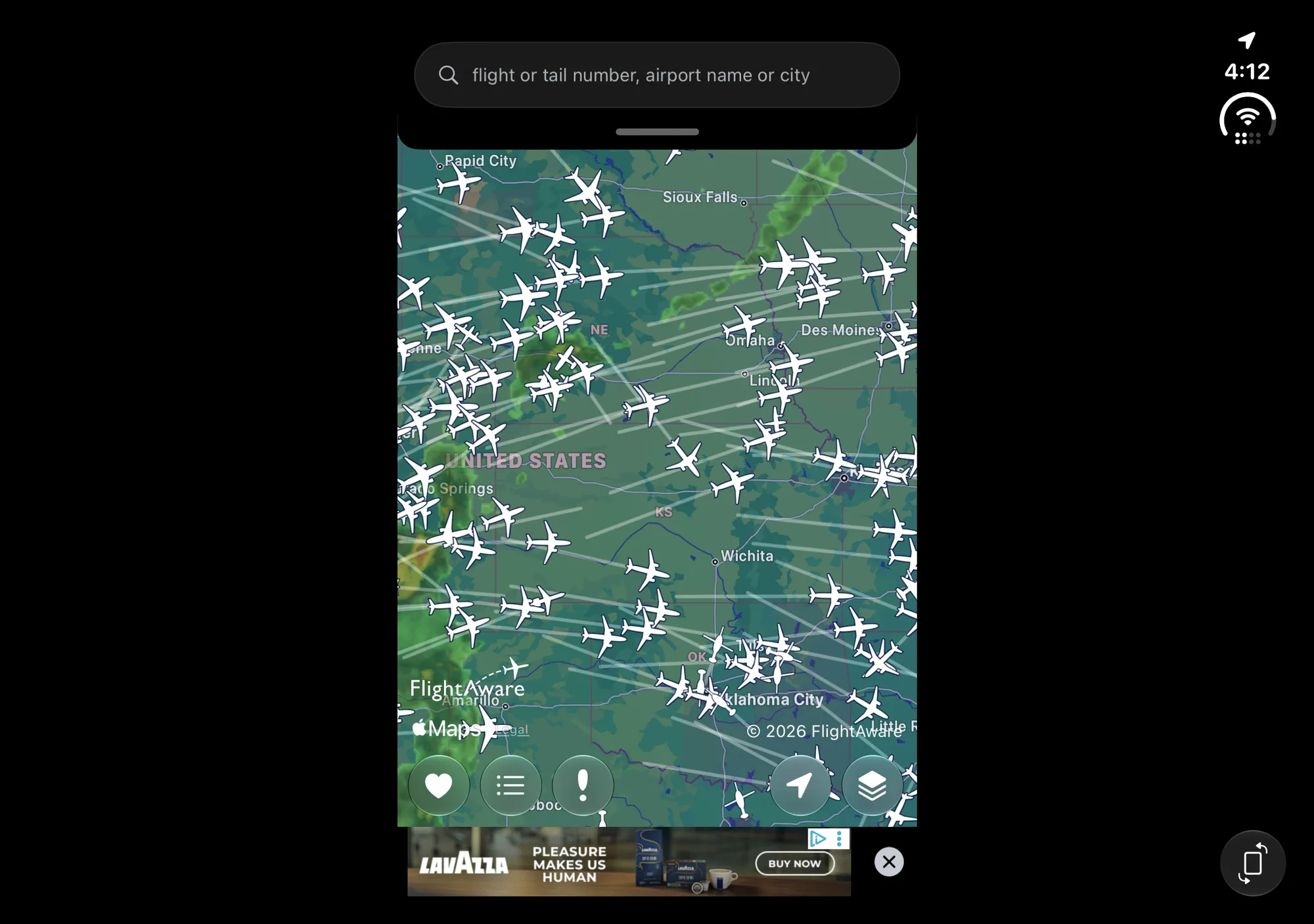 FlightAware Flight Tracker on iPhone Duo, unfolded, landscape