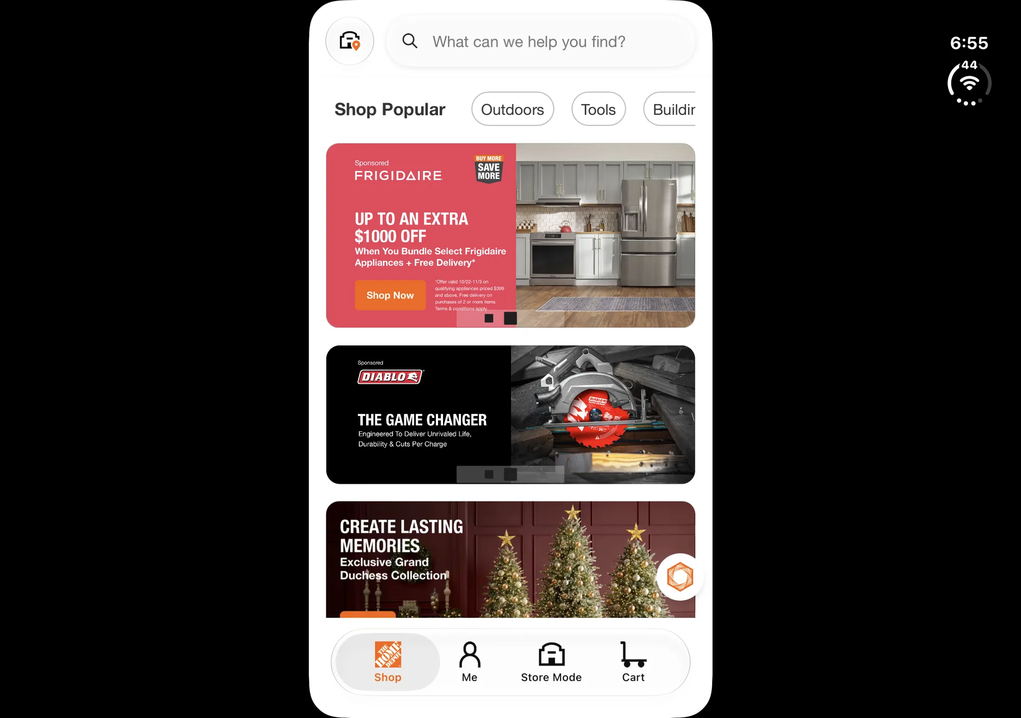 The Home Depot on iPhone Duo, unfolded, landscape