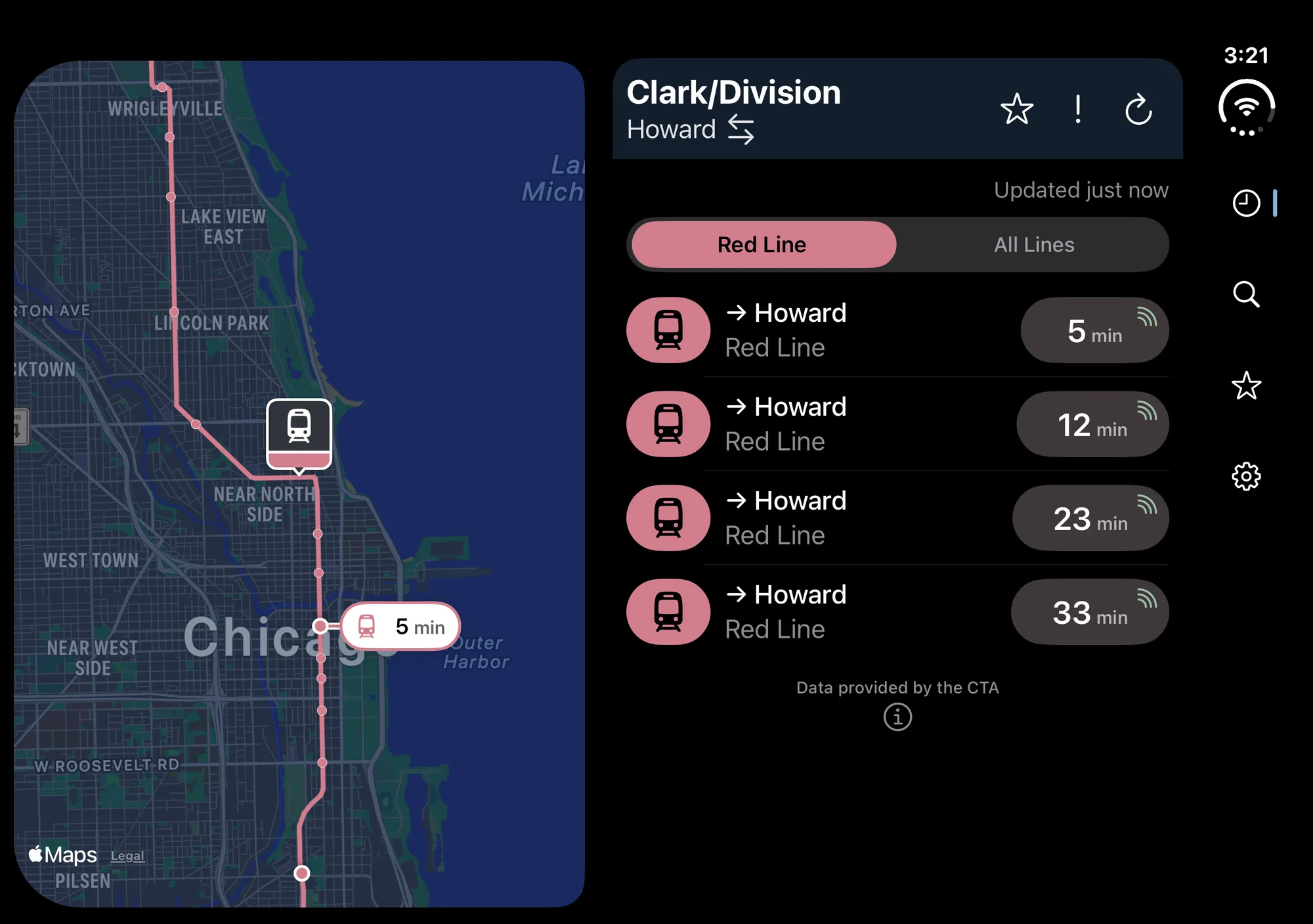 Transit Stop: CTA Tracker. on iPhone Duo, unfolded, landscape