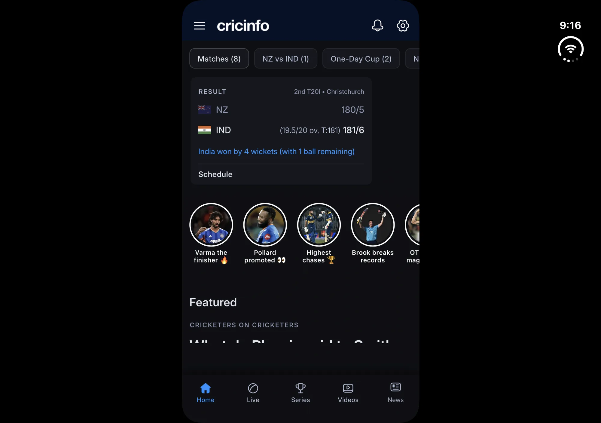 Cricinfo - Live Cricket Scores on iPhone Duo, unfolded, landscape