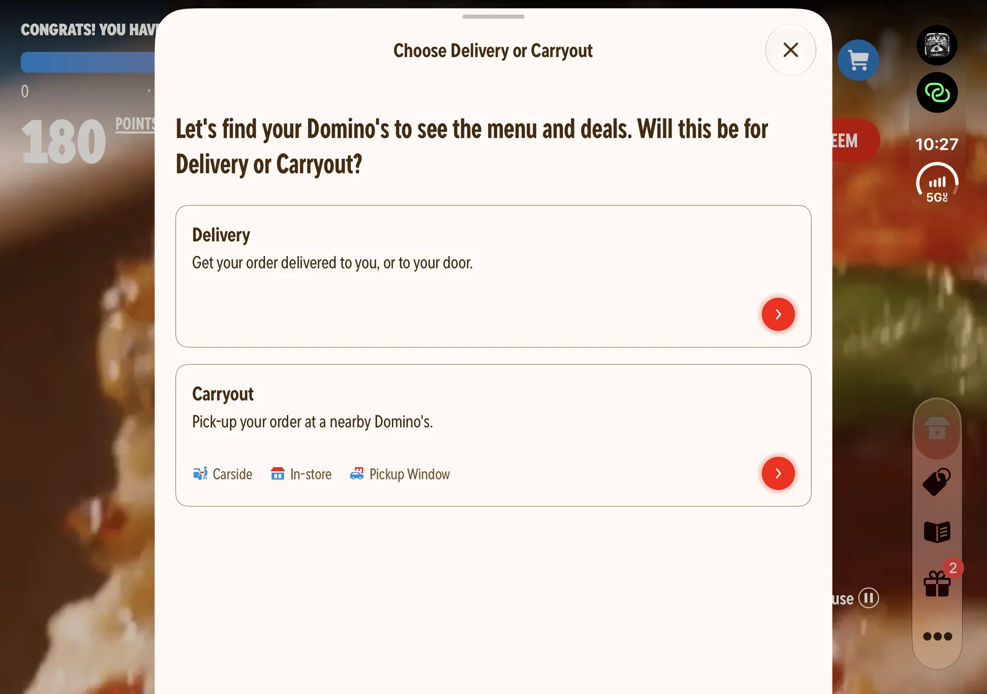 Domino's Pizza USA on iPhone Duo, unfolded, landscape