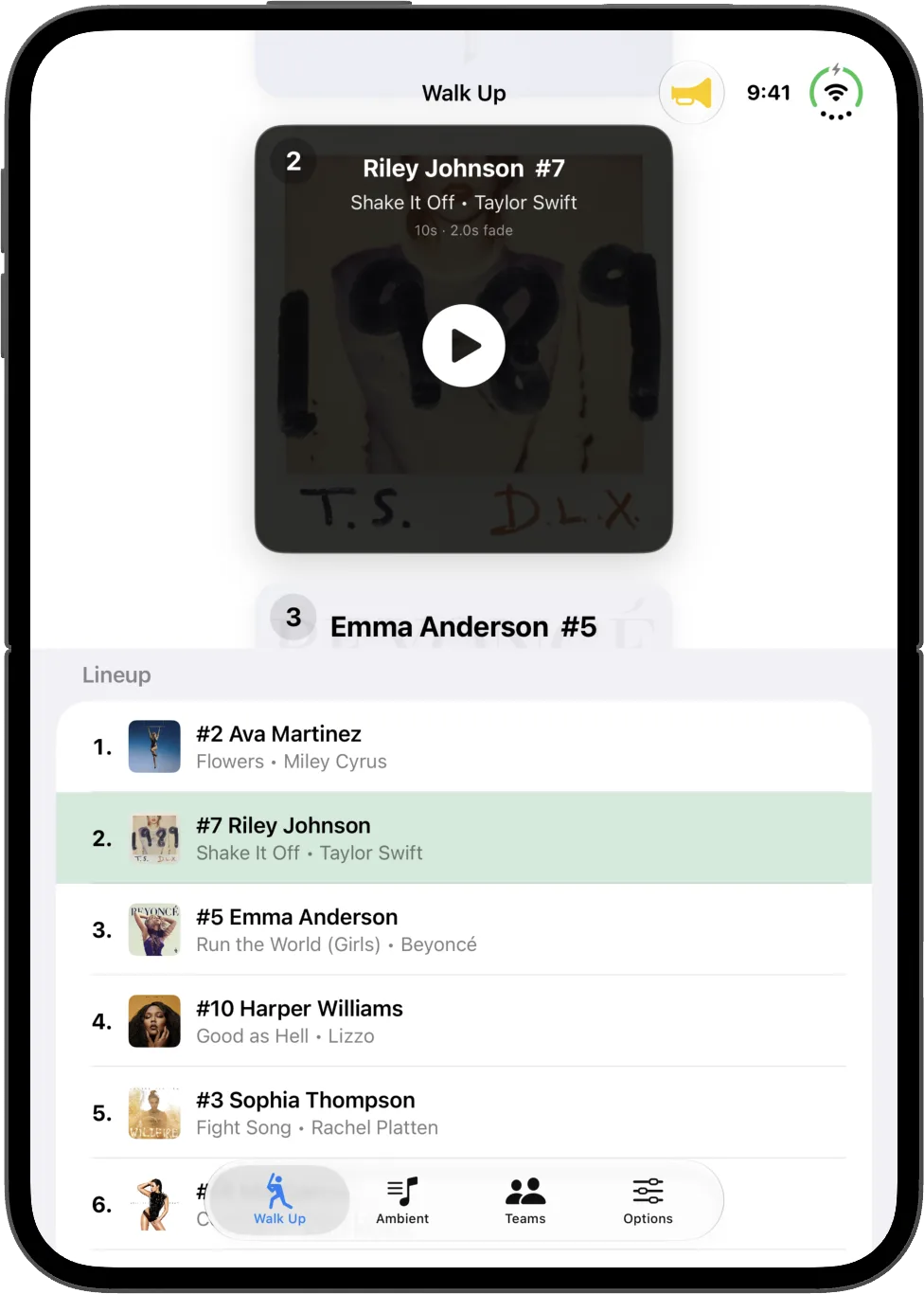 Walk Up Songs on iPhone Duo, unfolded, portrait