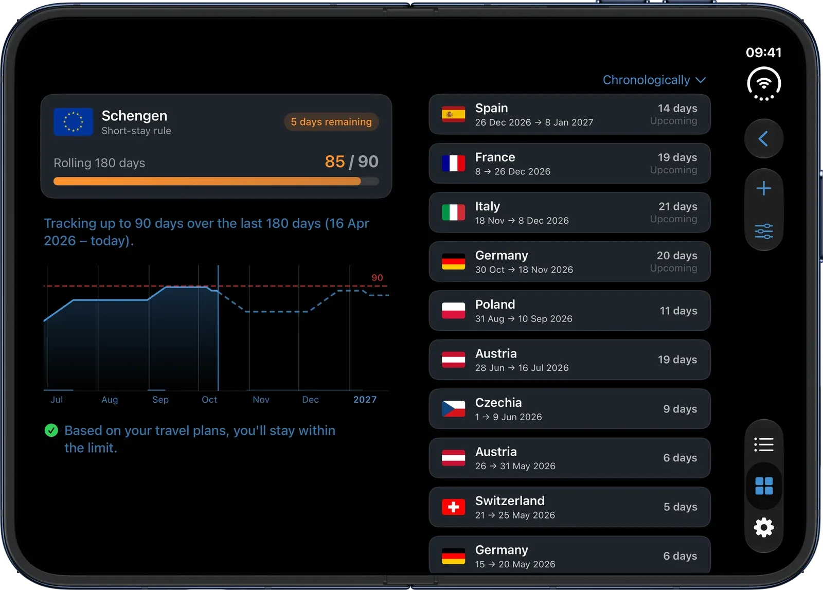 AtlasDays: Country Day Tracker on iPhone Duo, unfolded, landscape