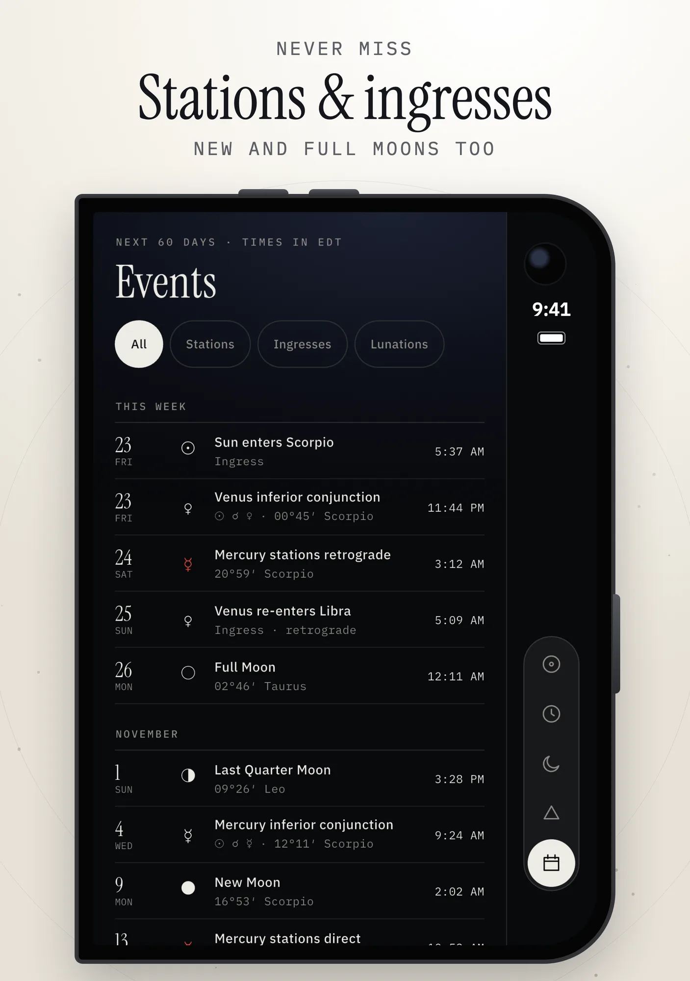 Sky Today: Retrograde Tracker on iPhone Duo, unfolded, portrait