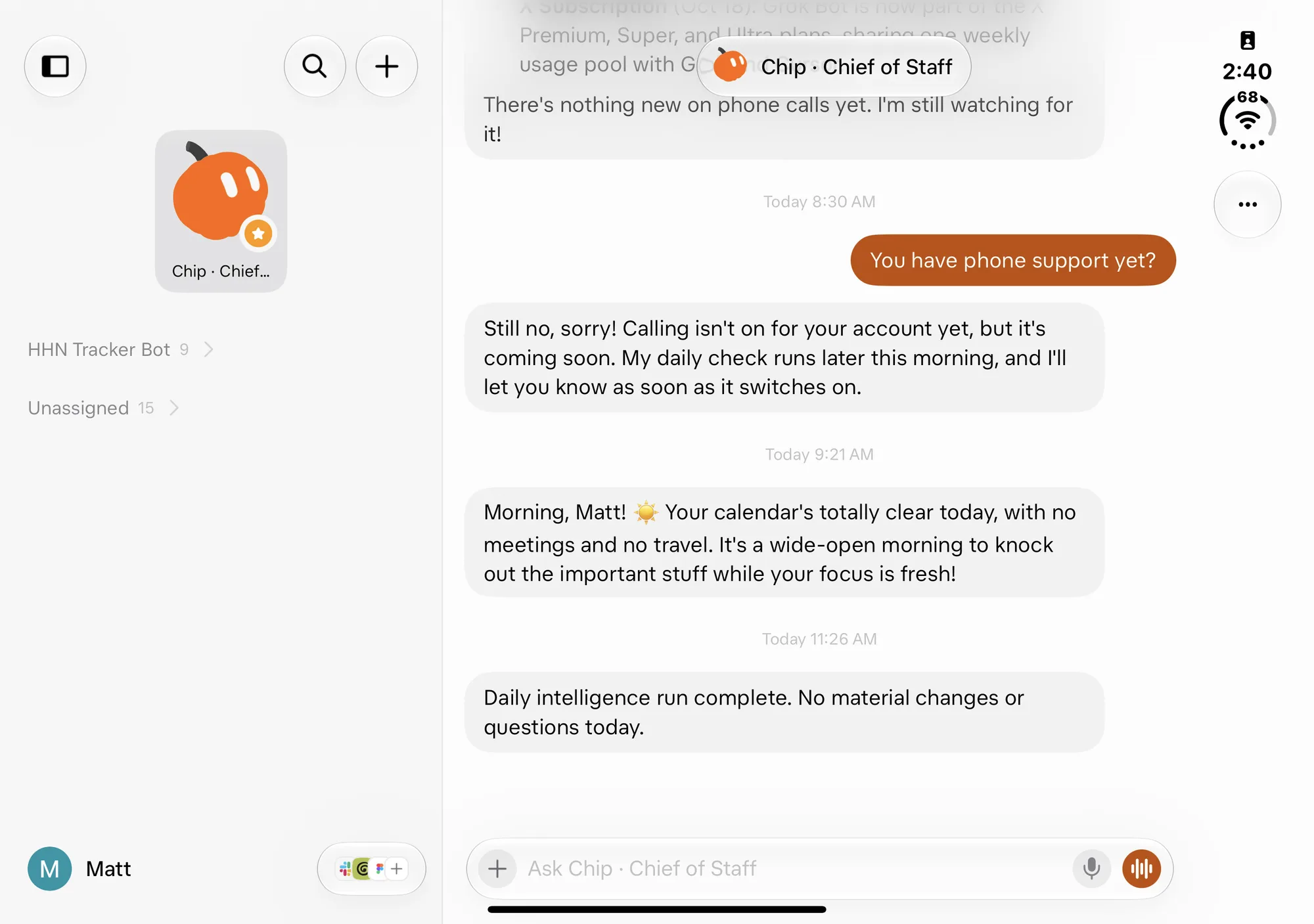 Grok Bot on iPhone Duo, unfolded, landscape
