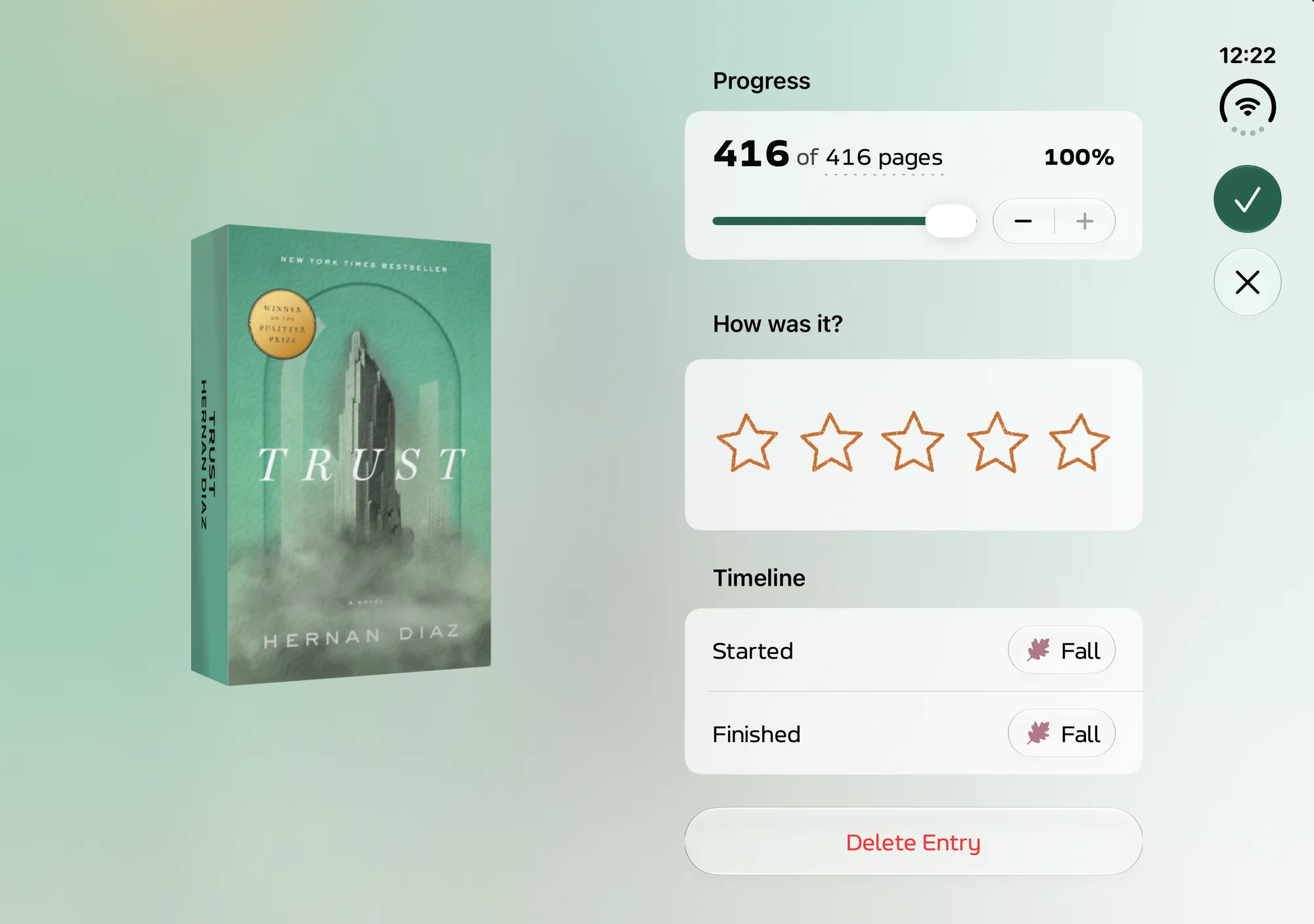 Unshelved: Book Tracker on iPhone Duo, unfolded, landscape