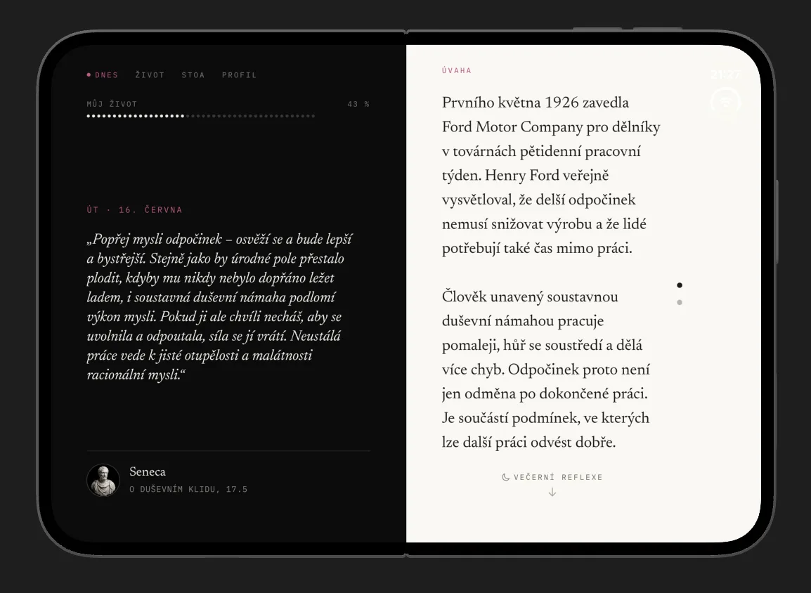 Aurelius on iPhone Duo, unfolded, landscape